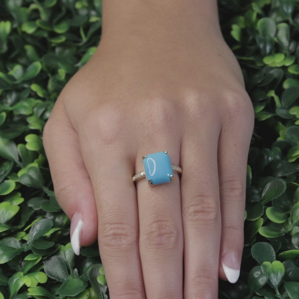 Turquoise Diamond Cocktail Ring 10K Yellow Gold Size 7 Ladies Estate