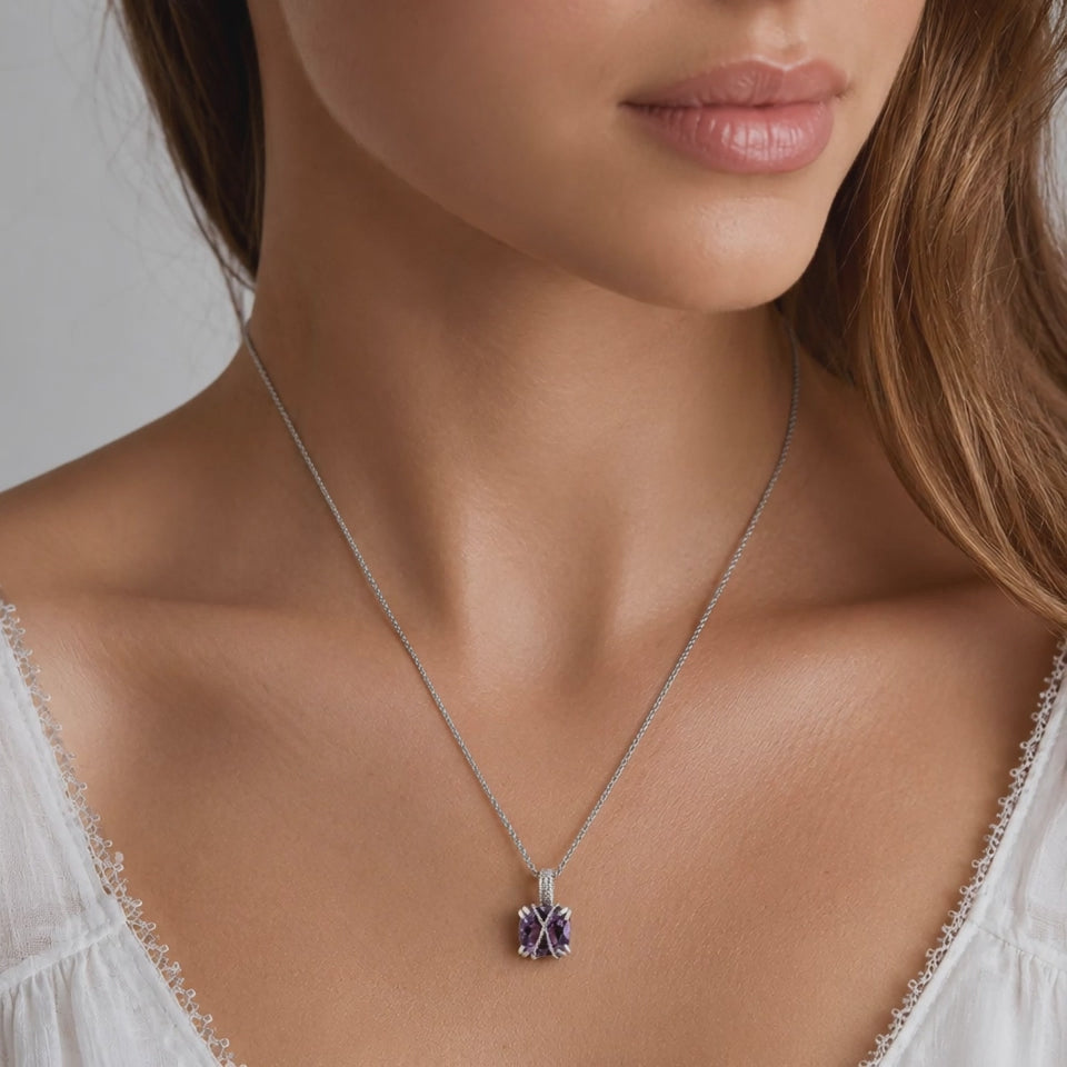 EFFY Sterling Silver Amethyst Pendant Necklace 3.75 CTW 18" Ladies