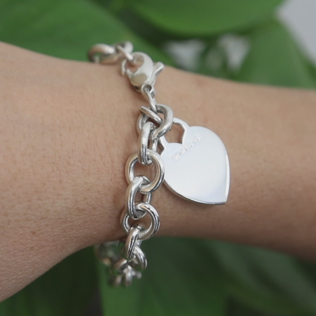 Tiffany & Co. 925 Heart Tag Bracelet Sterling Silver 7.5"