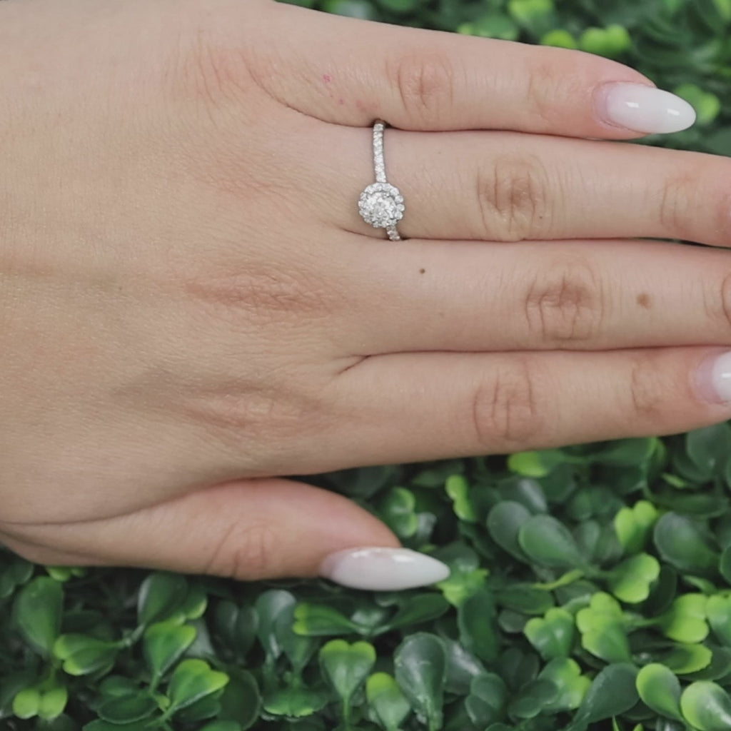 Solitaire Halo Diamond Engagement Ring 14K White Gold 0.70 TW Size 8.25