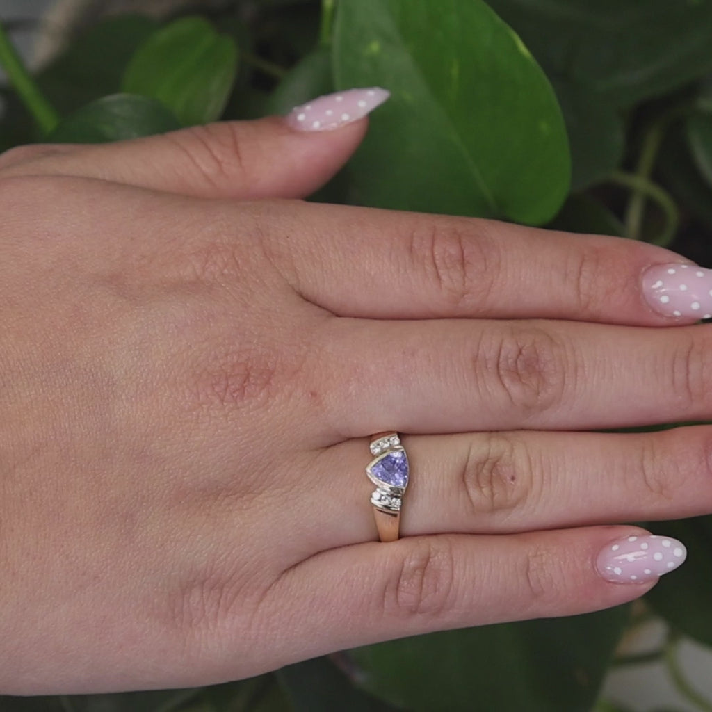 Trillion Cut Tanzanite Diamond Cocktail Ring 14K Yellow Gold 0.69 CTW Size 6.75