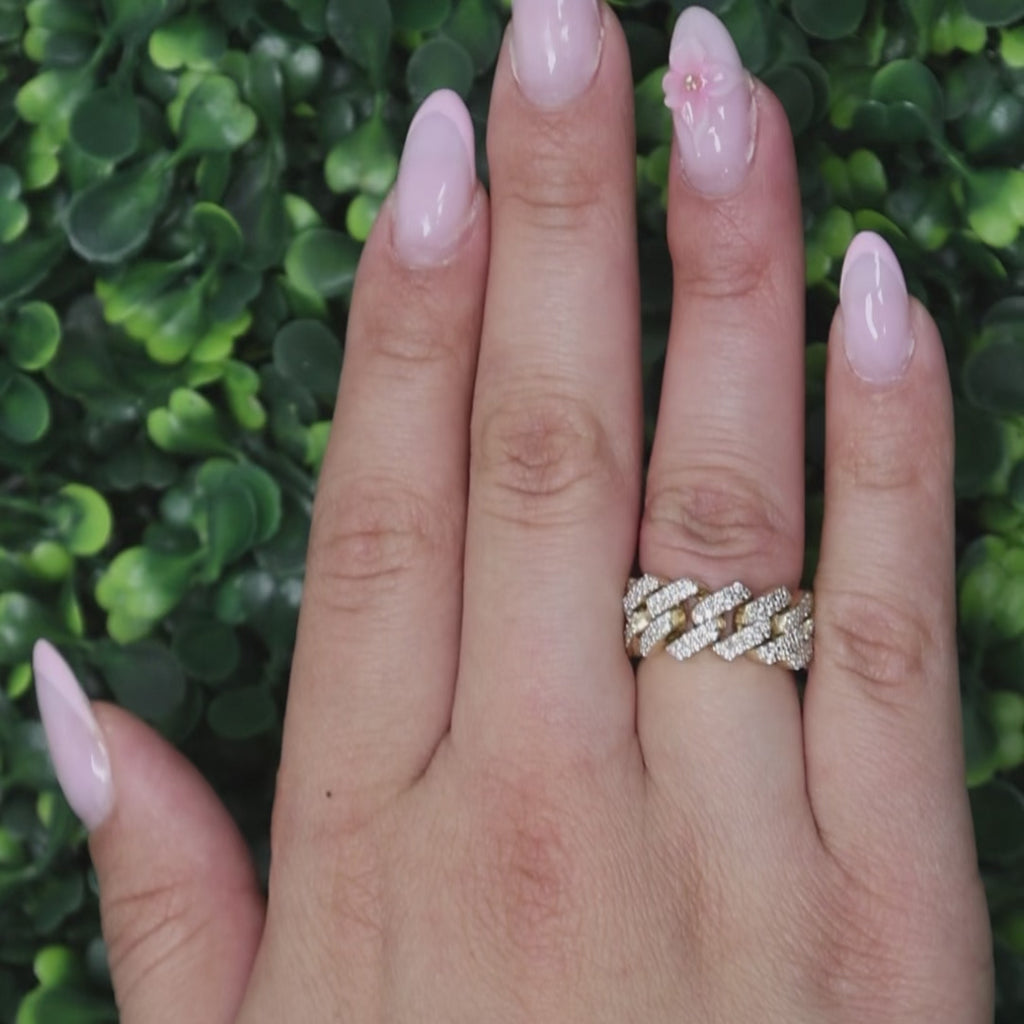 2.00CT Diamond Cuban Link Ring 10K Yellow Gold Wide Band 12g Size 6.5 Unisex