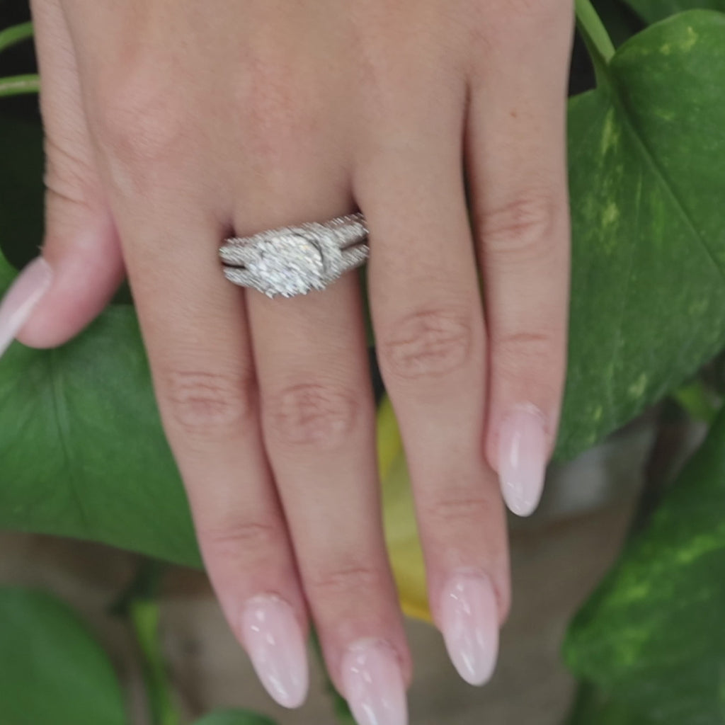 14K White Gold 2.20CTW Round Diamond Cluster Halo Floral Ring Size 6.5