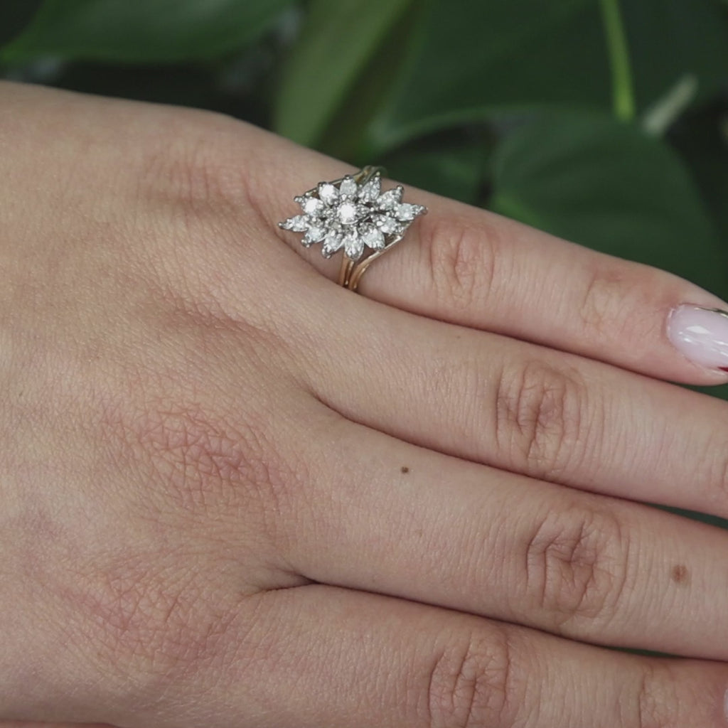 Cluster Diamond Floral Cocktail Ring 14K Gold 0.40 TW Size 5.75 Ladies Estate