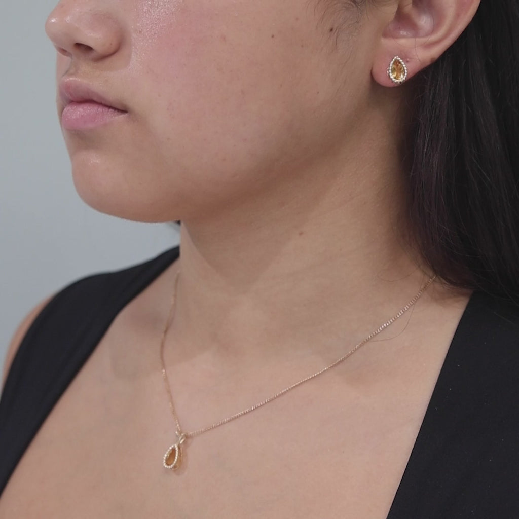 Citrine Gemstone Pendant Earring Set Yellow Gold 2.37 CTW 18.25" Ladies Estate