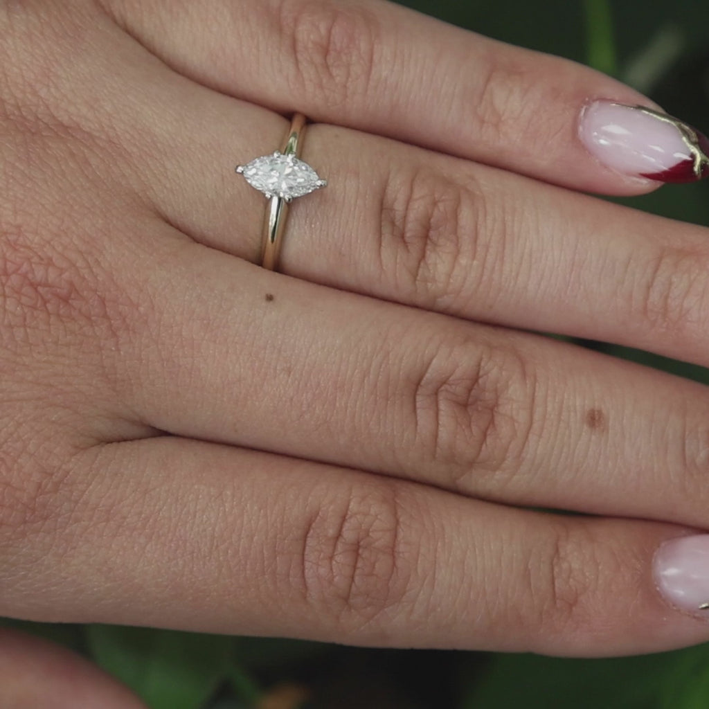 0.63 CT Solitaire Marquise Cut Diamond Engagement Ring 14K Gold Size 5.5 Ladies