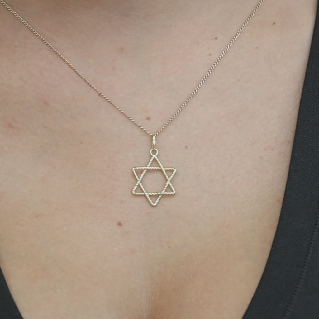 18K Yellow Gold Star of David Pendant Twisted Rope Design 750 Estate Charm