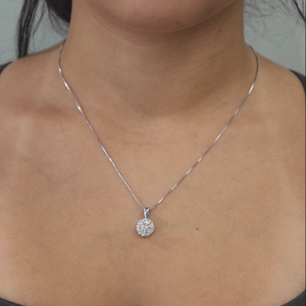 Solitaire Round Halo Diamond Pendant 1.85 TW 14K White Gold 0.70" Ladies Estate