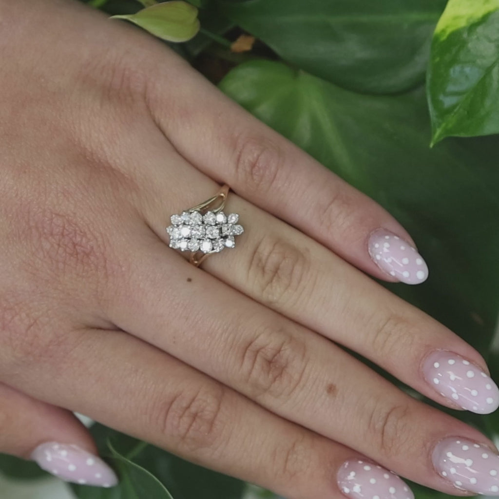 Cluster Diamond Cascade Ring 14K Gold 1.05 TW Size 6.75 Ladies Estate