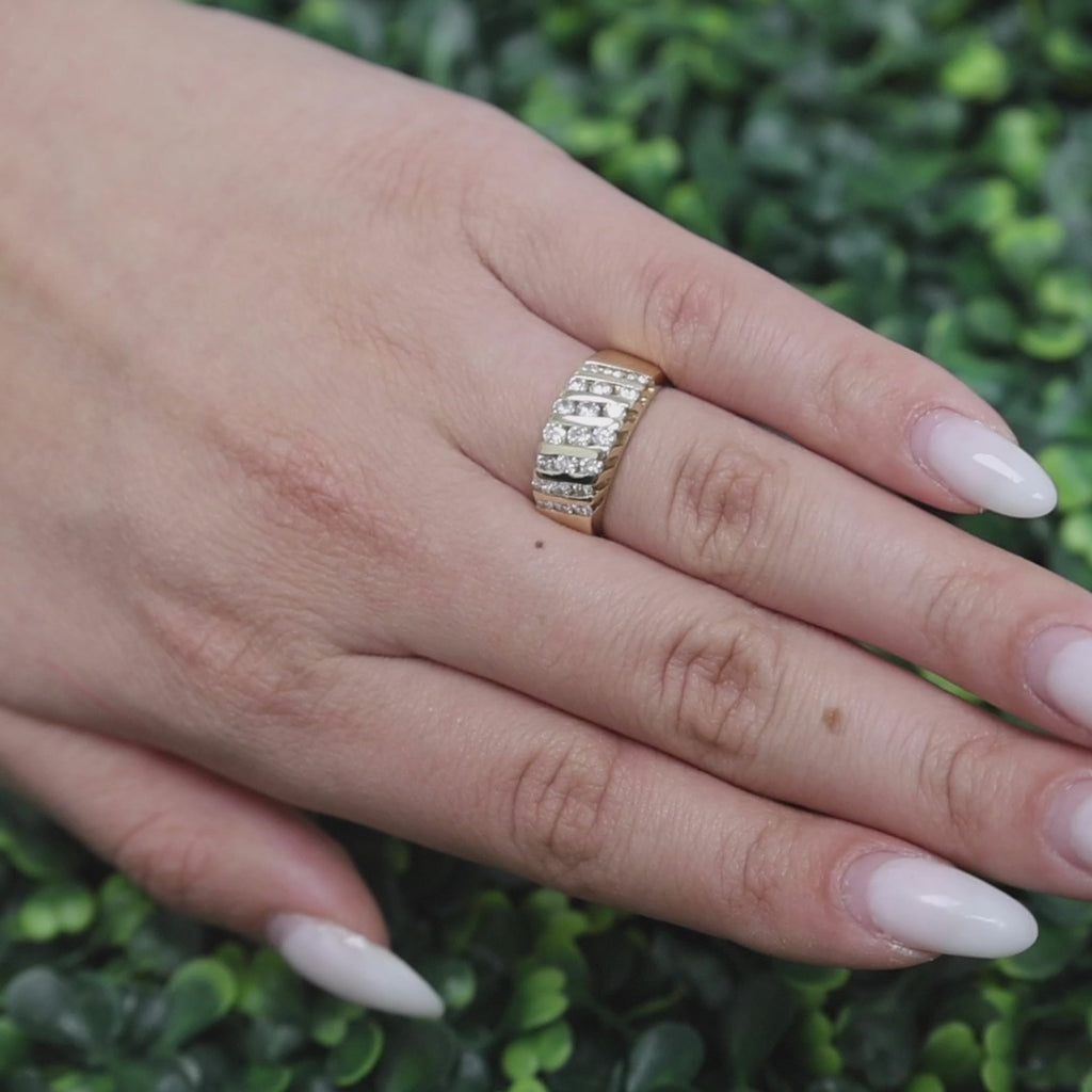 1.33 TW Diamond Bar Wide Band Ring 14K Yellow Gold Size 6 Unisex Estate