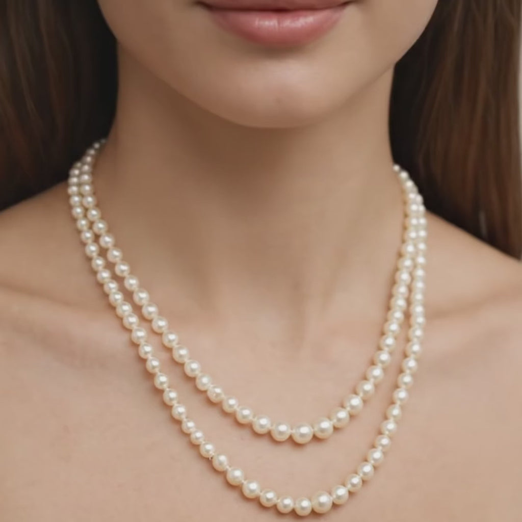 GIA Akoya Pearl Necklace Double Strand 18" 14K White Gold Clasp Vintage Estate