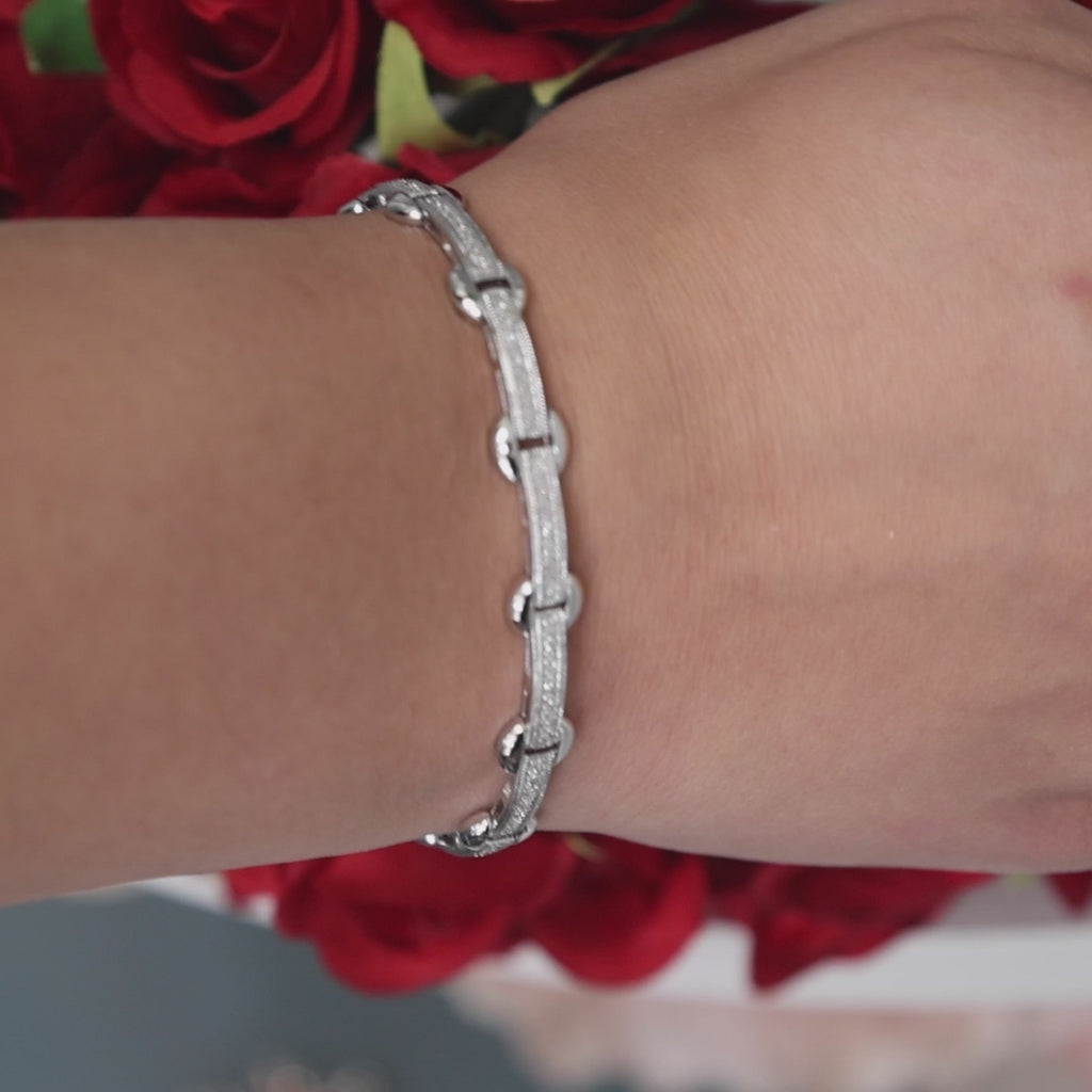 Diamond Station Bracelet 14K White Gold 0.75 TW 7" Ladies Estate