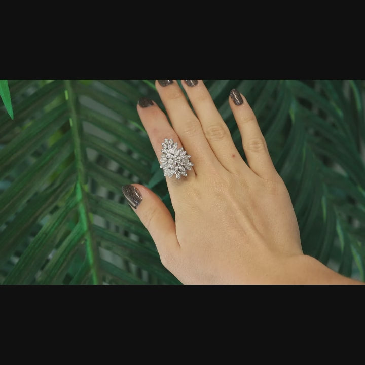 Cluster Diamond Floral Statement Ring White Gold 0.70 TW Size 6.75 Estate