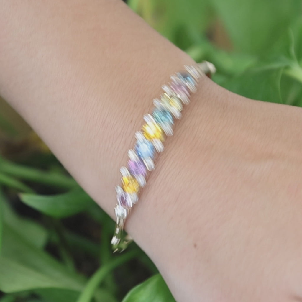 Yellow Gold Multicolored Sapphire Diamond Bangle Bracelet 4.25CTW Estate 6"