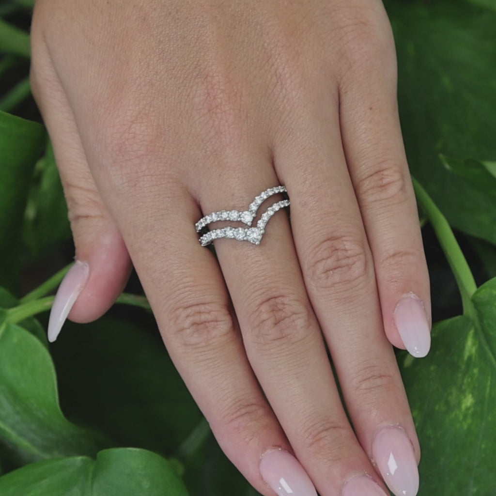 14K White Gold 1.00CTW Diamond Chevron Wrap Ring Guard Enhancer Size 7.5