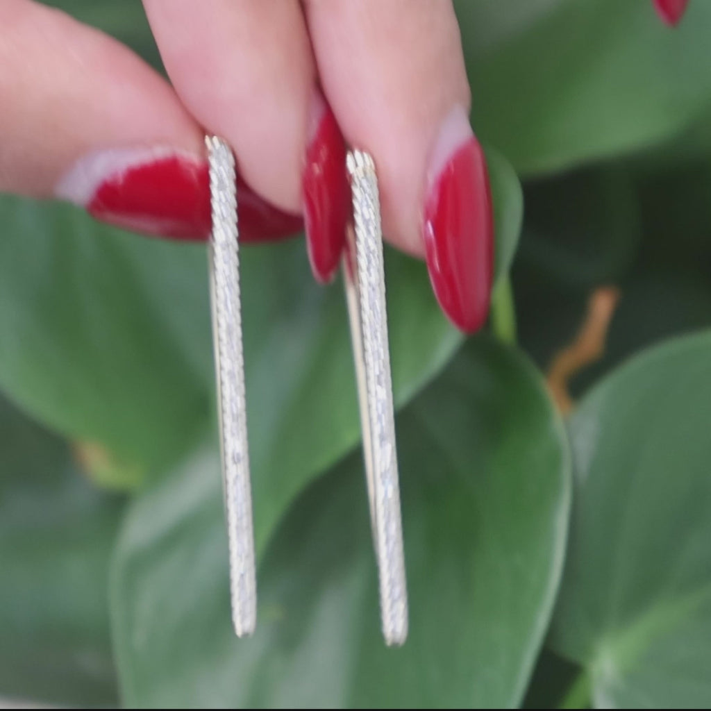 0.35 TW Diamond Triangular Hoop Earrings 10K Yellow Gold 1.65" Contemporary