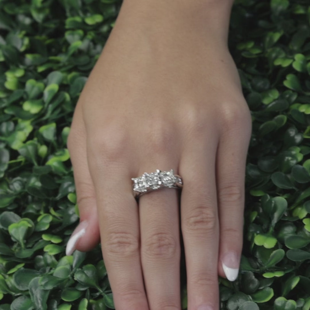 3.00ctw Princess Diamond 3-Stone Ring 14K White Gold Band w/ Accents Estate