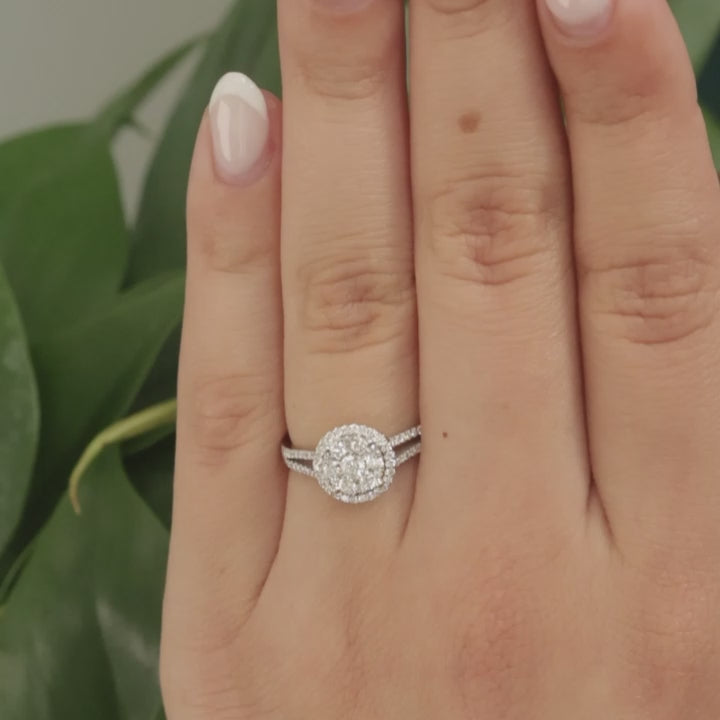 14K White Gold Natural Diamond Halo Ring 0.75CTW Round Cluster Size 7