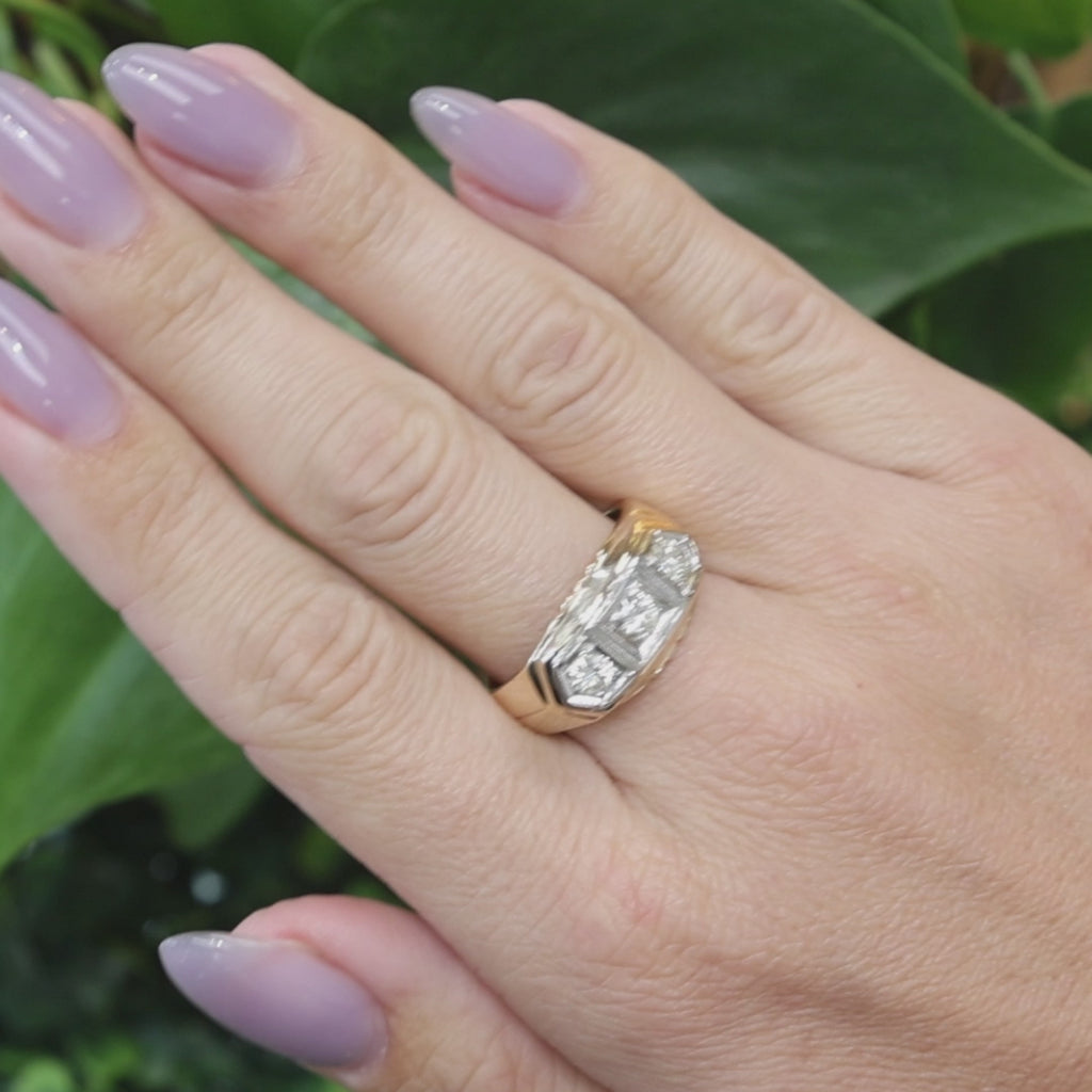 Men's 14K Two Tone Gold Natural Diamond 3 Stone Ring 0.60 CTW Size 10.25