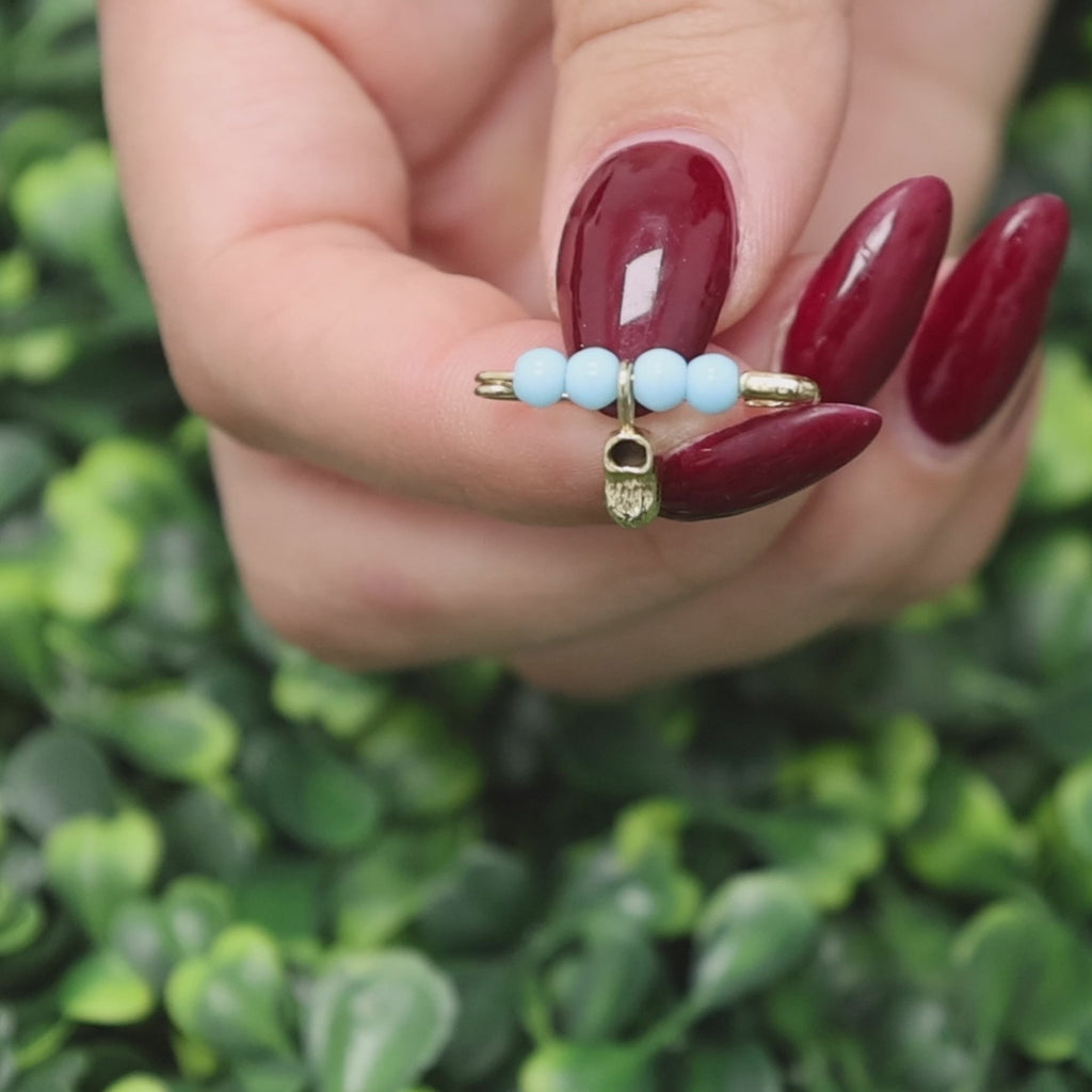 Safety Pin Charm Pendant 14K Yellow Gold Turquoise Beads Shoe Charm 0.60"