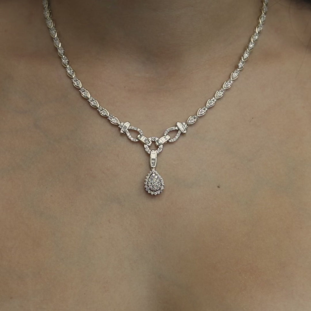 3.50 TW Diamond Teardrop Necklace 14K Gold Link Chain 17.5" Ladies Estate