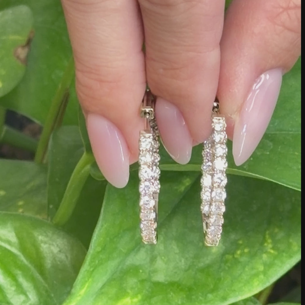 Natural Diamond Inside Out Hoop Earrings 14K Yellow Gold 2.50 CTW 1.18"