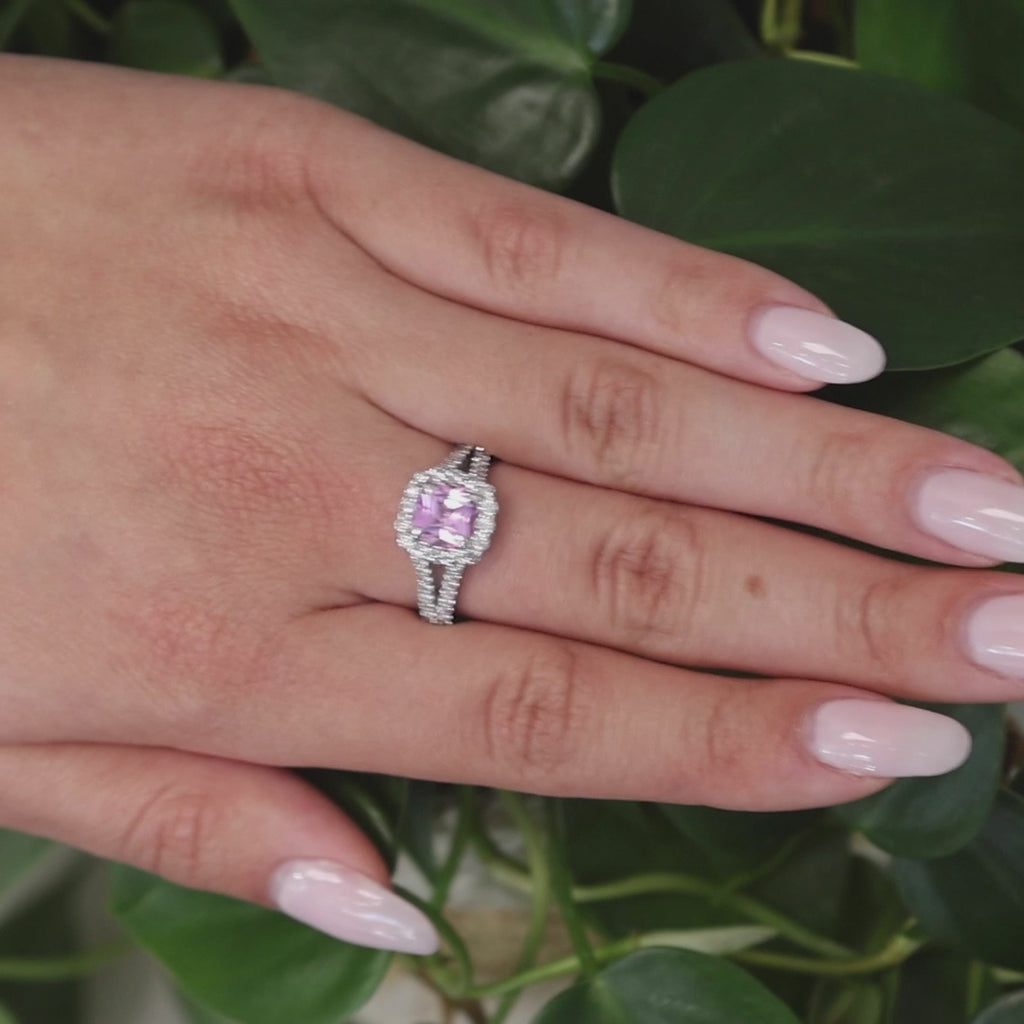 Platinum Pink Sapphire Diamond Halo Cocktail Ring 3.71 CTW Synthetic Gem SZ 8.5