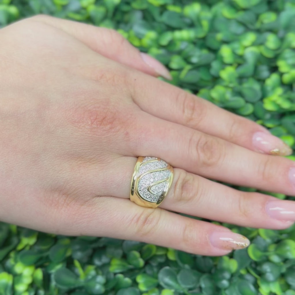 1.80 TW Diamond Wide Band Ring 18K Gold Swirl Size 6.5 Ladies Estate