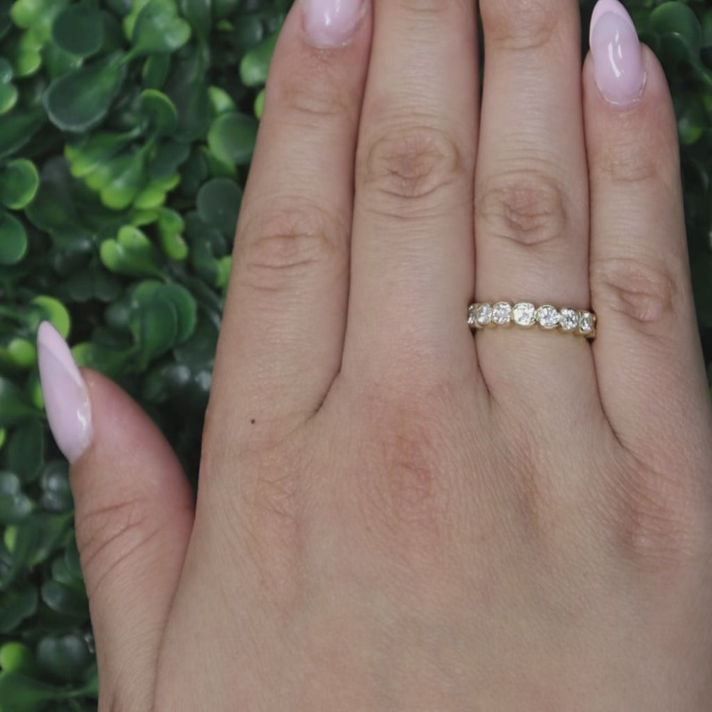 0.75CTW Diamond Half Eternity Band 18K Yellow Gold Bezel Set Anniversary Ring