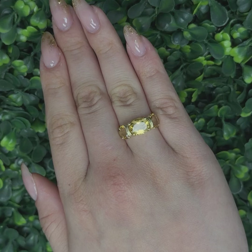 3-Stone Oval Citrine Cocktail Ring 10K Yellow Gold 3.84 CTW Size 7 Ladies