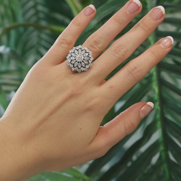 Diamond Ballerina Ring 14K White Gold Palladium 3.22 TW GIA Certified Size 5.25