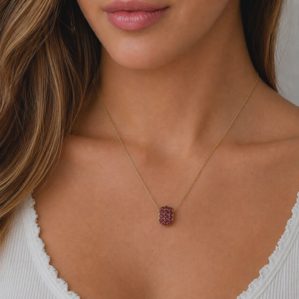 Natural Pink Tourmaline Cluster Slider Pendant Yellow Gold 1.10 CTW Estate