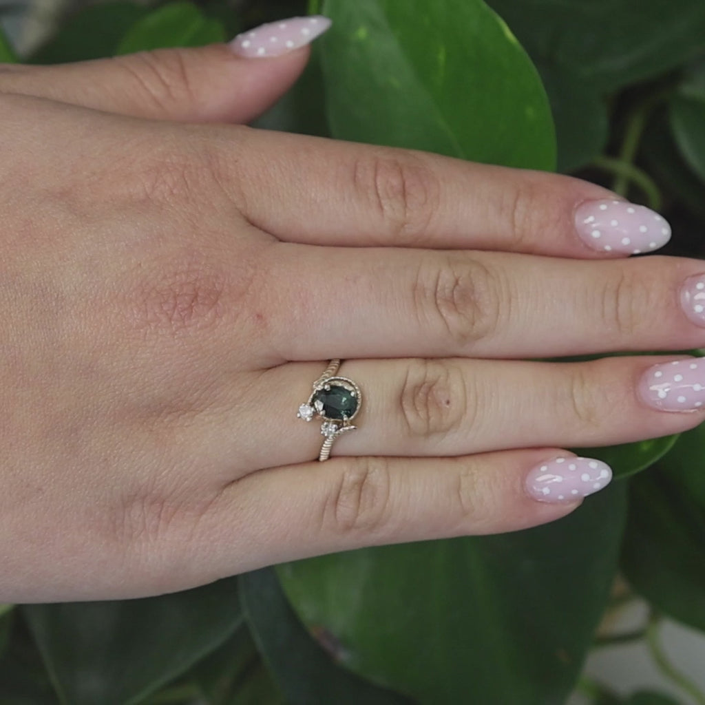 Solitaire Green Sapphire Diamond Ring 14K Yellow Gold 1.05 CTW Size 5.75 Ladies