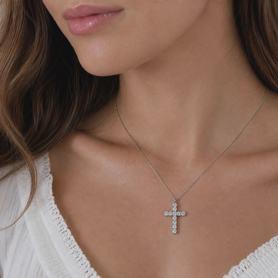 PT950 Platinum 1.60 CTW Natural Round Brilliant Diamond Cross Pendant
