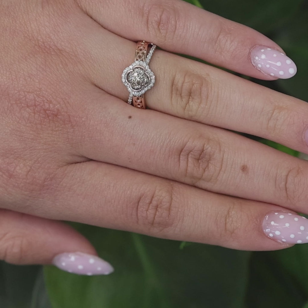 0.55 TW Diamond Floral Cocktail Ring 10K Filigree Gold Size 7.25 Ladies Estate