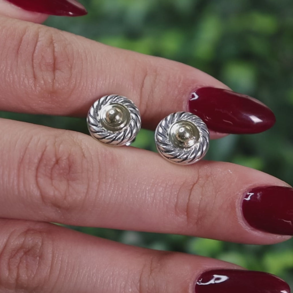 David Yurman Cable Cookie Earrings Sterling Silver 14K Yellow Gold 0.45" Ladies