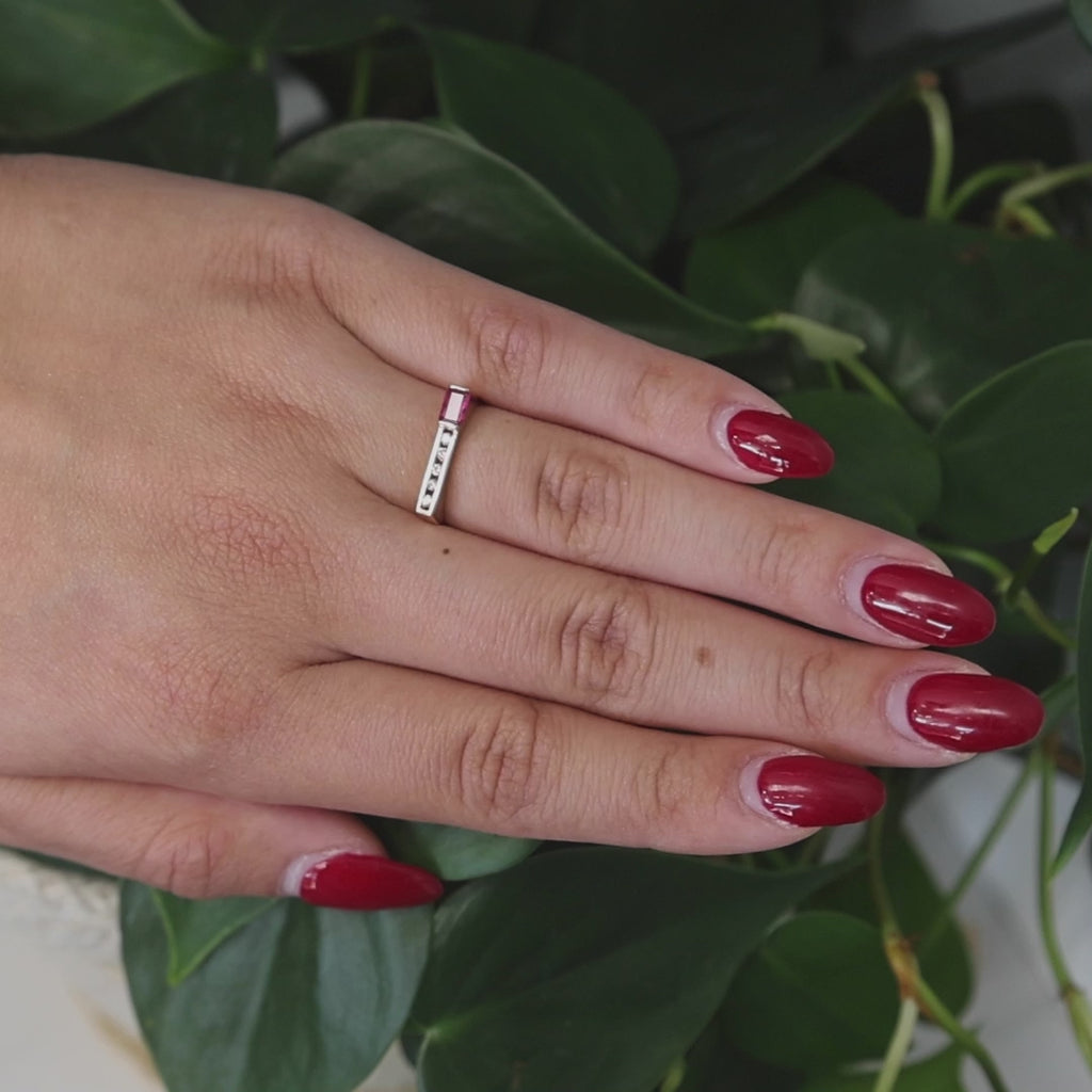 Emerald Cut Ruby Diamond Band Ring 14K Yellow Gold 0.30 CTW Size 5.75 Estate
