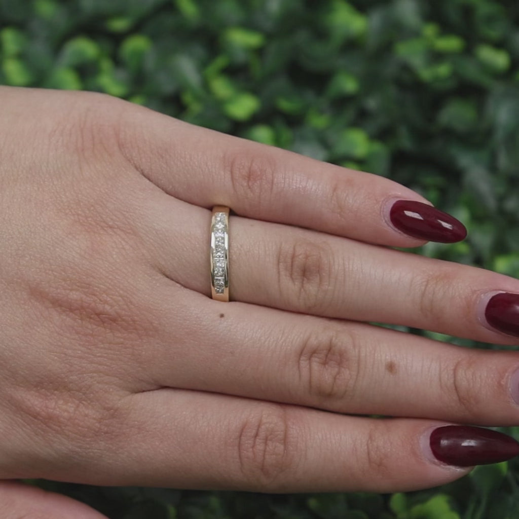 Princess Cut Diamond Half Eternity Band Ring 14K Yellow Gold 0.49 TW Size 7.25