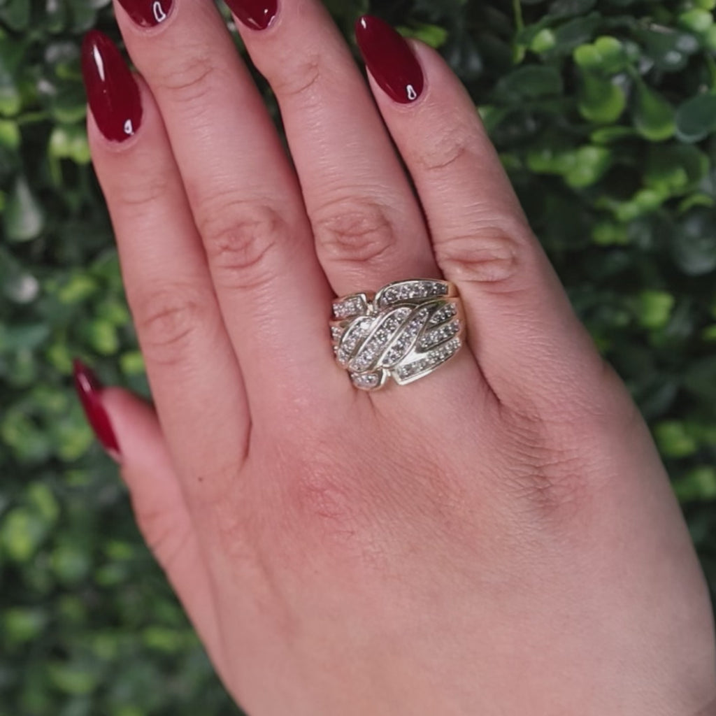 Diamond Wide Band Ring 10K Gold Swirl 1.10 TW Size 7.5 Ladies Estate