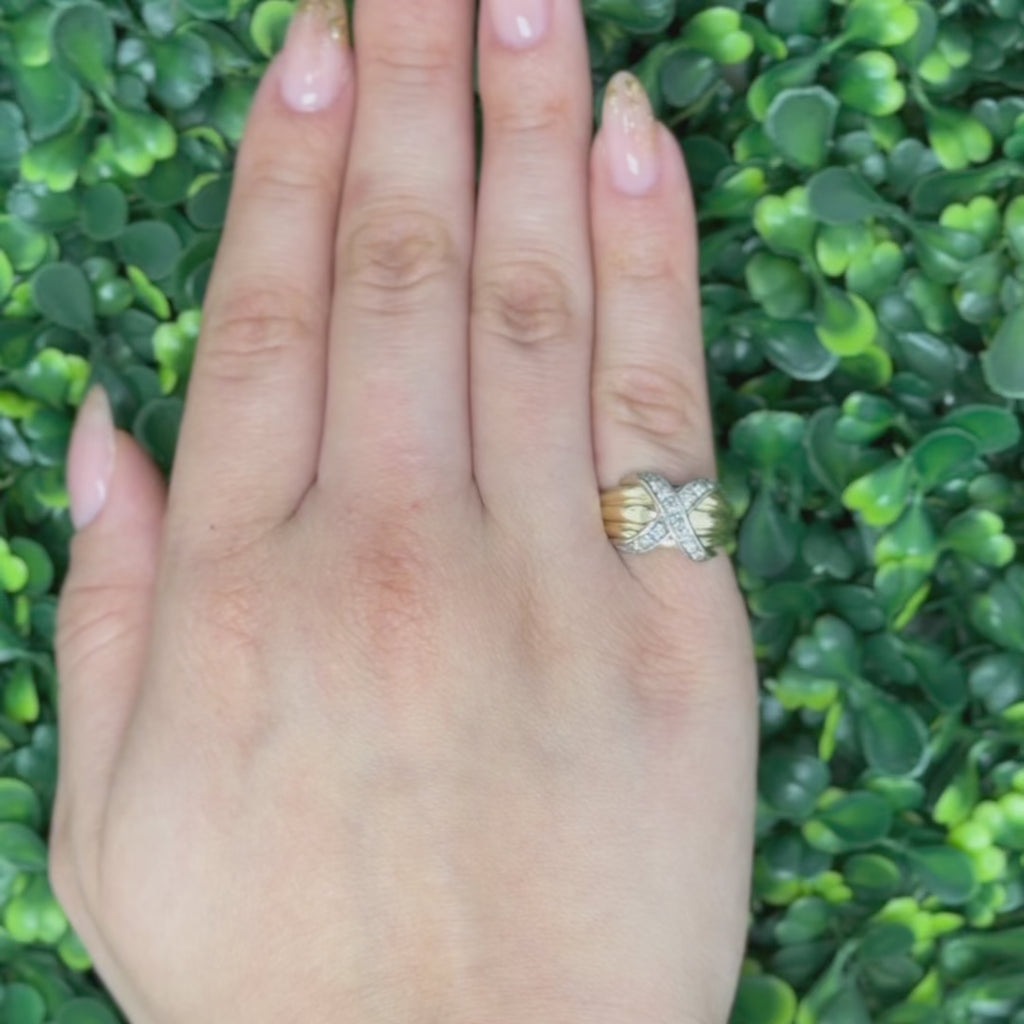Diamond X Band Ring 14K Ridged Gold 0.28 TW Diamonds Size 6 Ladies Estate