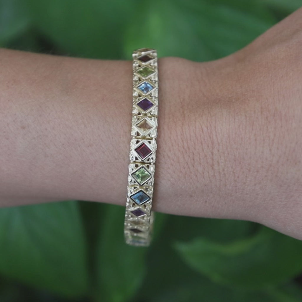Multi Gem Tennis Bracelet 4.63CTW Amethyst Garnet Citrine Topaz Peridot 6.75"