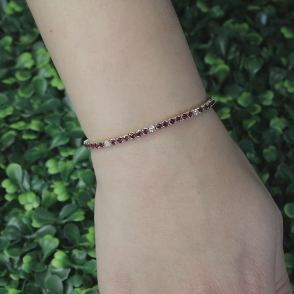 4.24 TW Ruby Diamond Tennis Bracelet 14K Gold 6.5" Ladies Estate