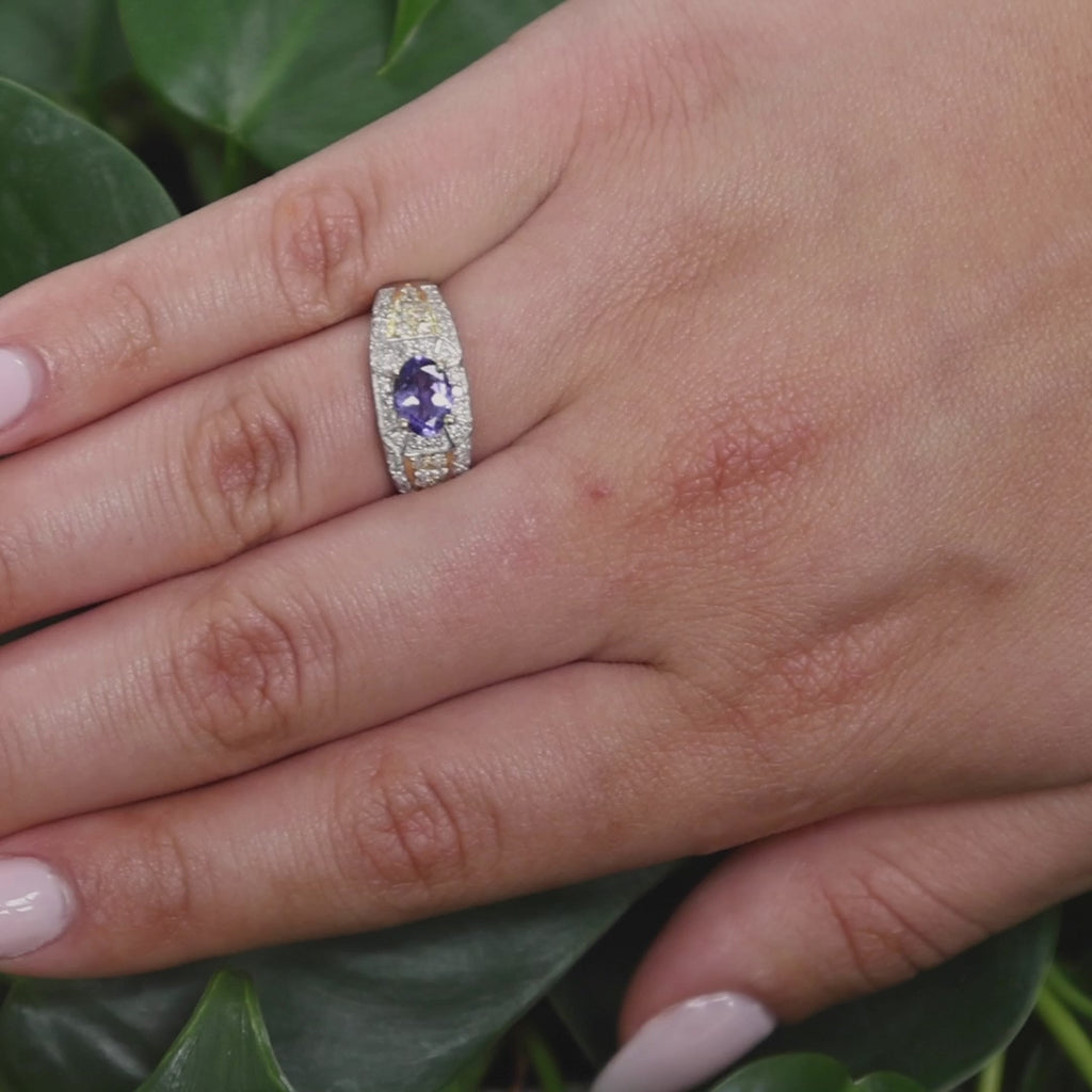 Tanzanite Diamond Cocktail Ring 14K Gold 1.60 CTW Size 7 Ladies Estate