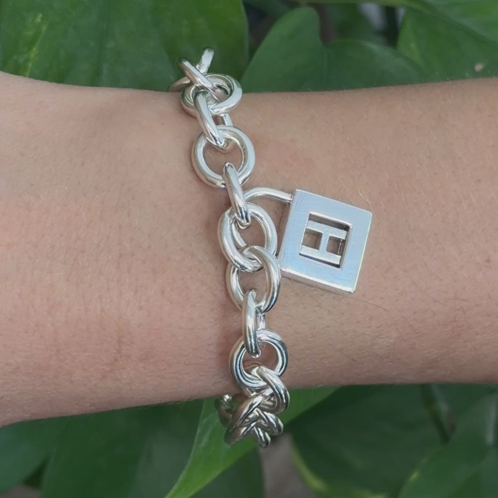 Tiffany & Co. Letter H Padlock Charm Bracelet Sterling Silver 925 7.5"