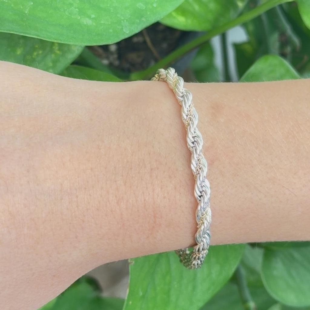 Tiffany & Co. Two-Tone Twisted Rope Bracelet Sterling Silver 18K Gold 7.25"