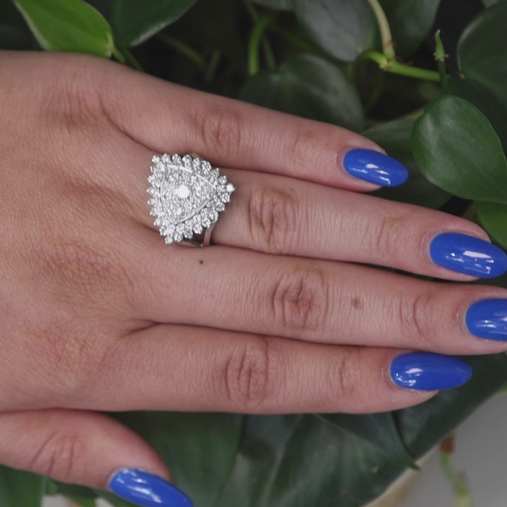 Triangle Cluster Diamond Halo Cocktail Ring 14K White Gold 2.65 TW Size 8 Estate