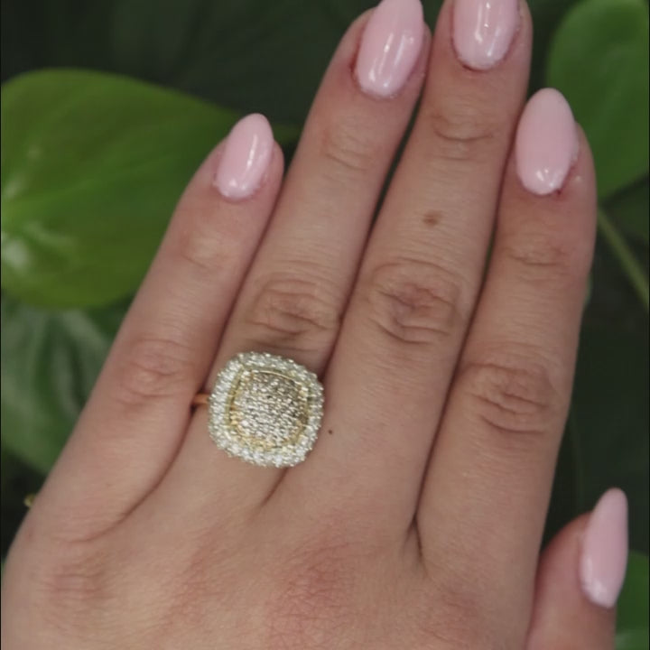 Cluster Halo Diamond Square Ring 14K Yellow Gold 2.15 TW Size 7.5 Ladies Estate