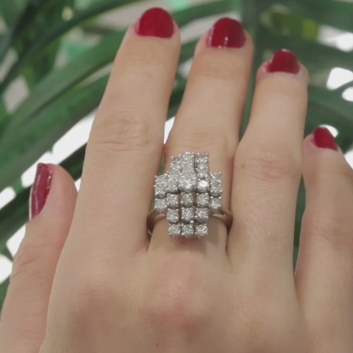 Cascade Diamond Cocktail Cross Ring 14K White Gold 2.46 TW Size 7 Estate