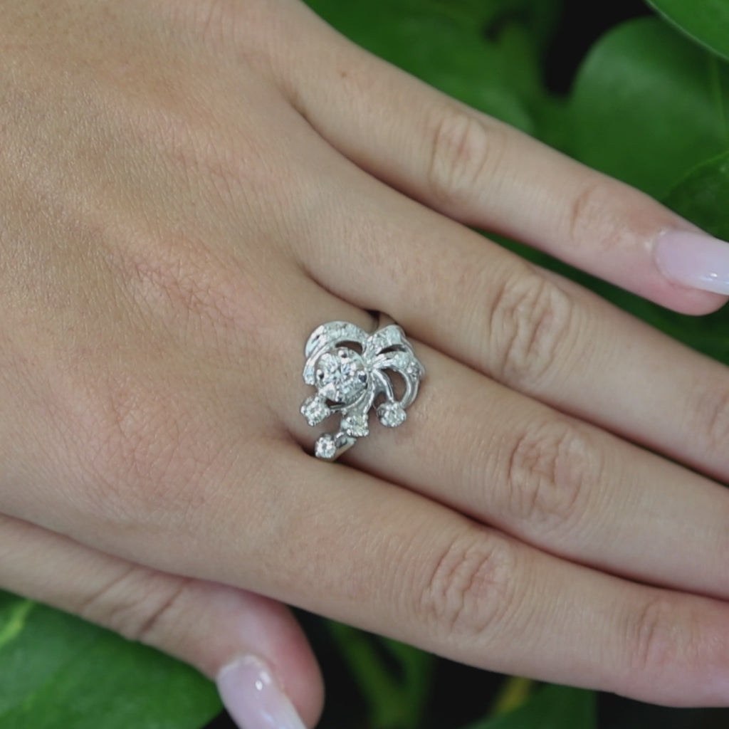 Vintage White Gold 0.43CTW Natural Diamond Bypass Swirl Engagement Ring Size 7.5