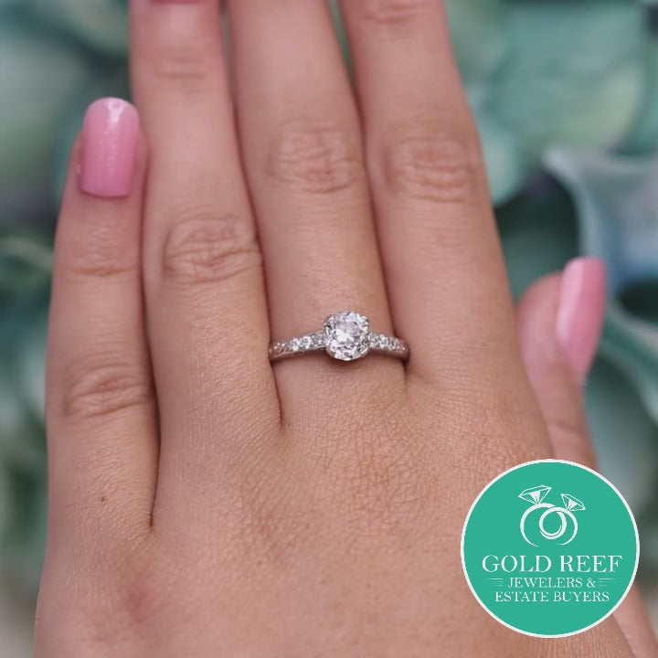 1.10 TW GIA Old European Cut Diamond Accent Engagement Ring Platinum Size 6.5
